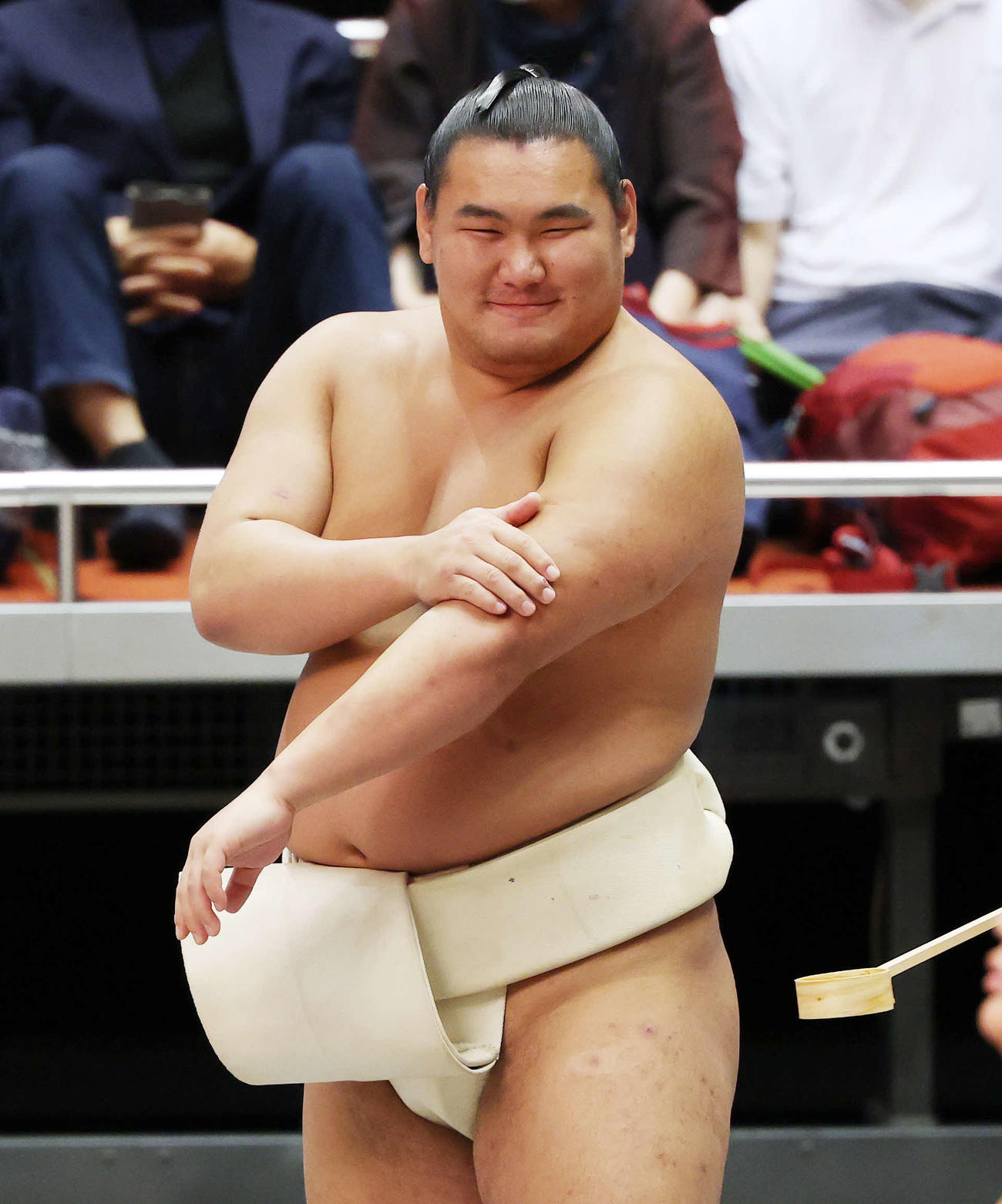 横綱審議委員会稽古総見で笑顔を見せる豊昇龍（撮影・鈴木正人）