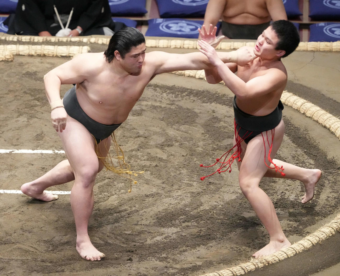 今田（左）は山野辺を突き出しで破りデビュー戦で初勝利を飾る（撮影・小沢裕）