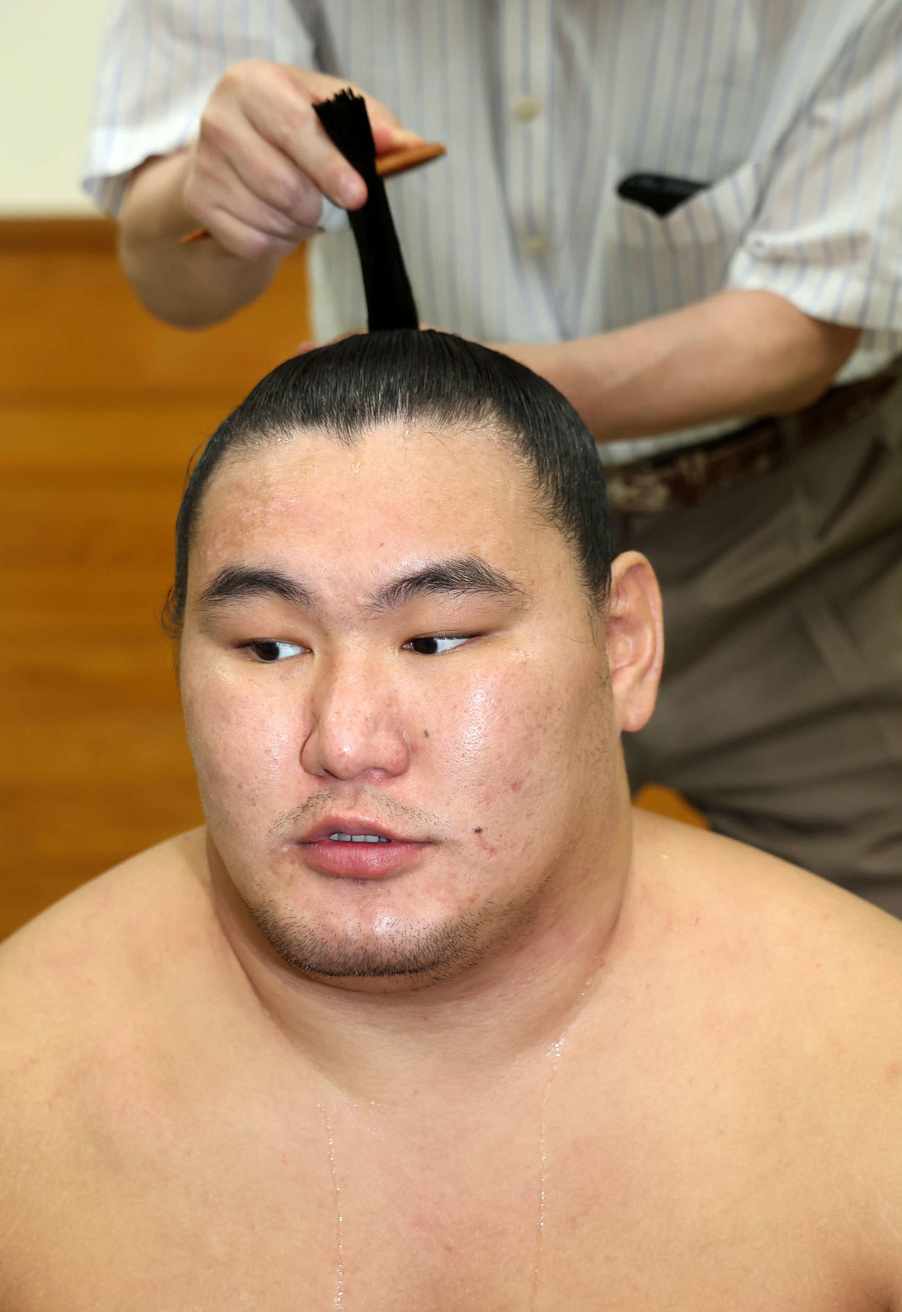 報道陣の質問に答える豊昇龍