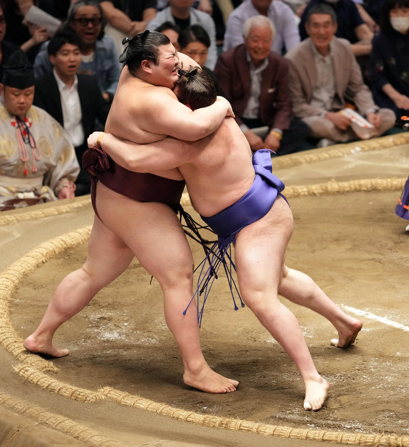 寄り切りで安青錦に敗れる熱海富士（撮影・たえ見朱実）