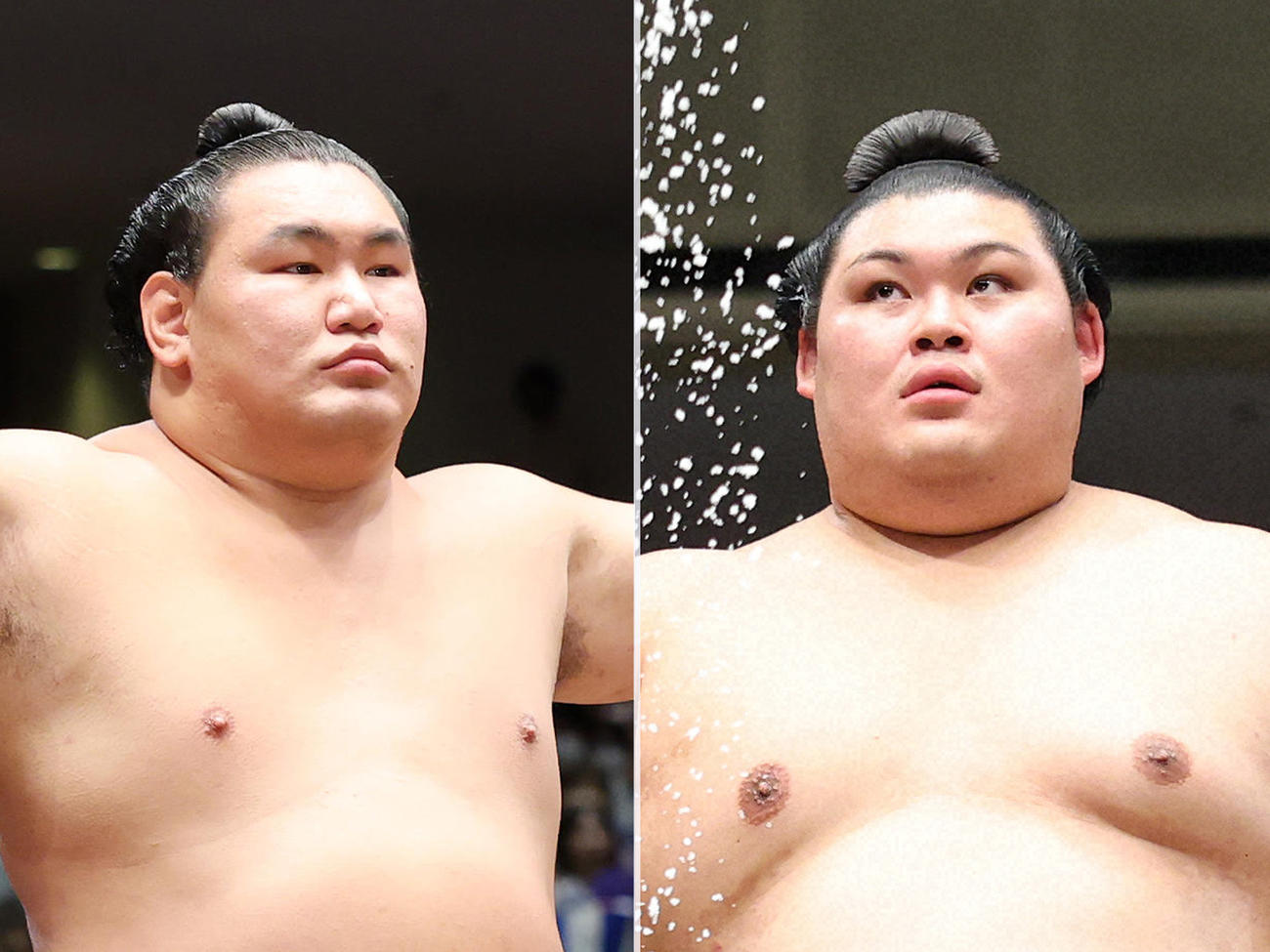 豊昇龍（左）と大の里