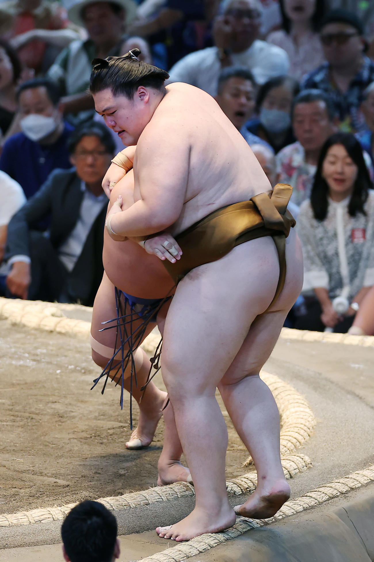 若隆景に寄り切りで敗れた王鵬（撮影・前田充）