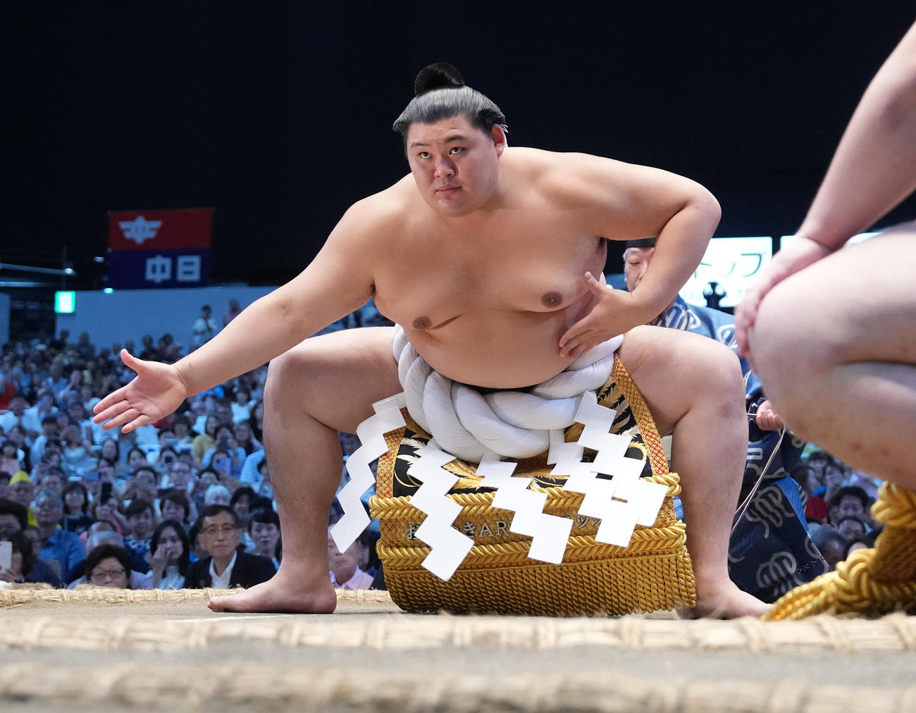 大相撲名古屋場所10日目　横綱土俵入りを披露する大の里（撮影・小沢裕）