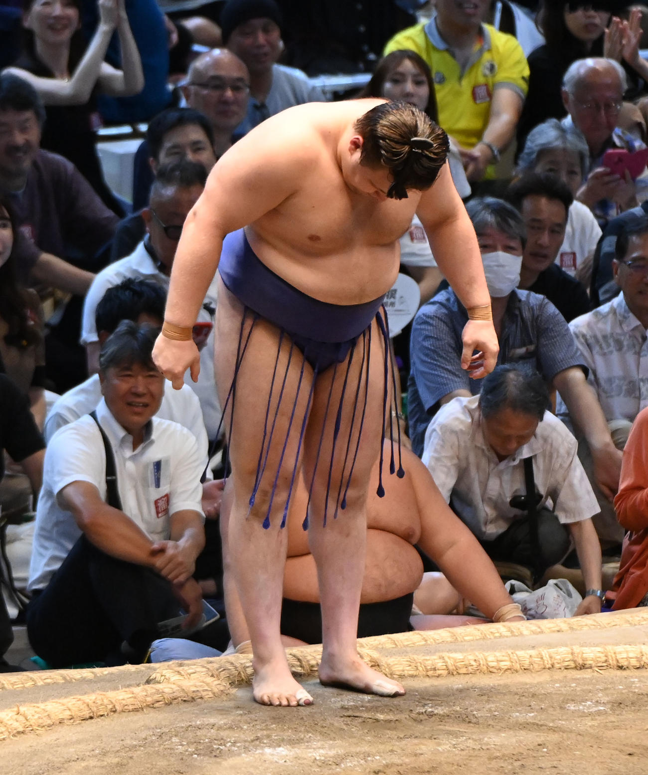 草野に敗れ一礼する安青錦（撮影・森本幸一）