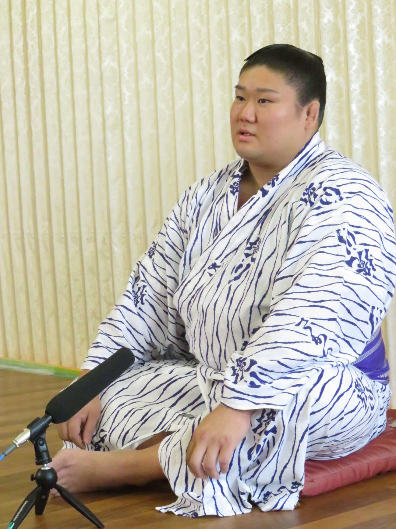 新十両会見で真剣な表情で答える西ノ龍