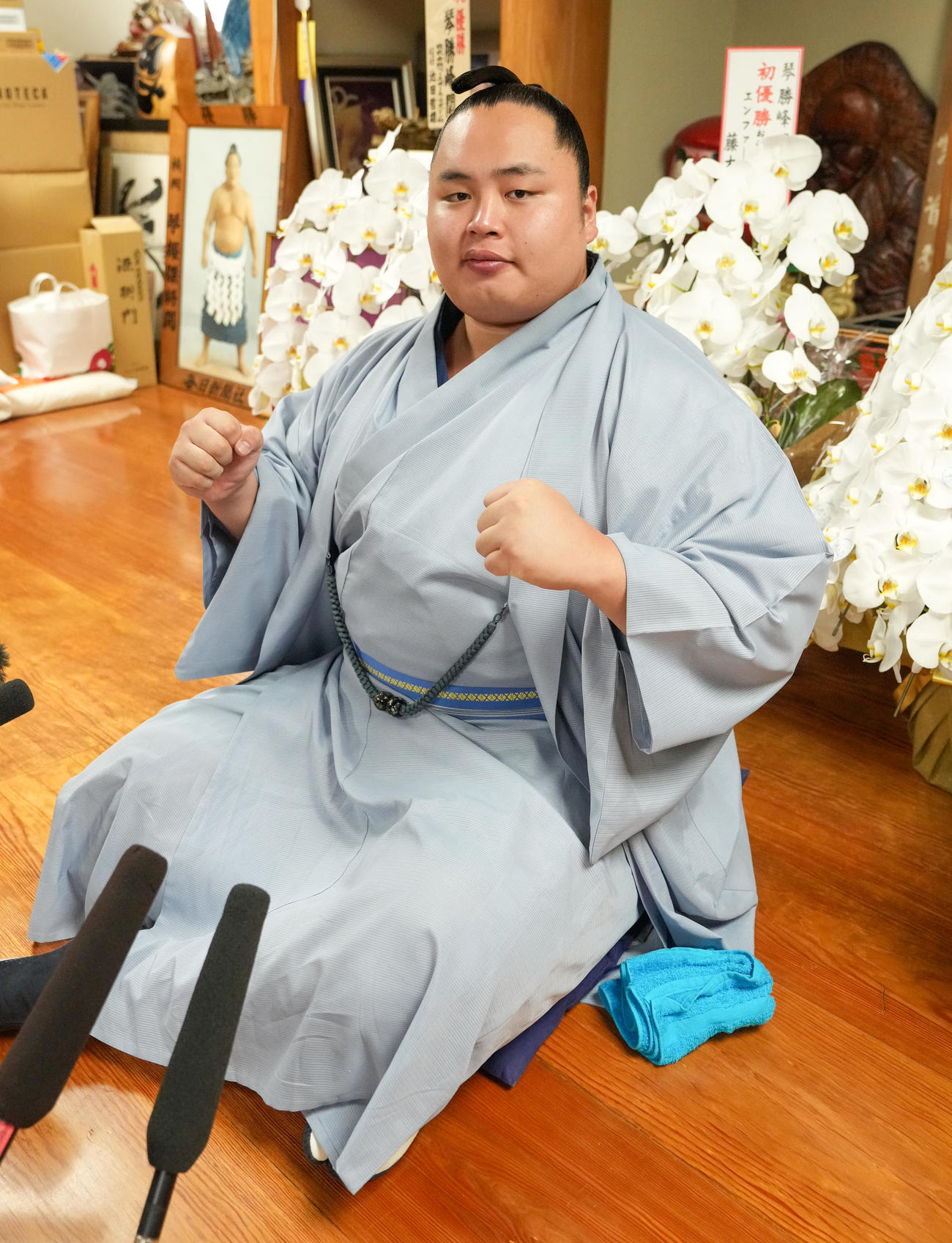 会見で秋場所への抱負を語った名古屋場所優勝の琴勝峰＝2025年9月1日