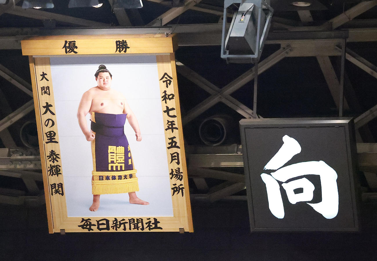 大の里の優勝額（撮影・中島郁夫）