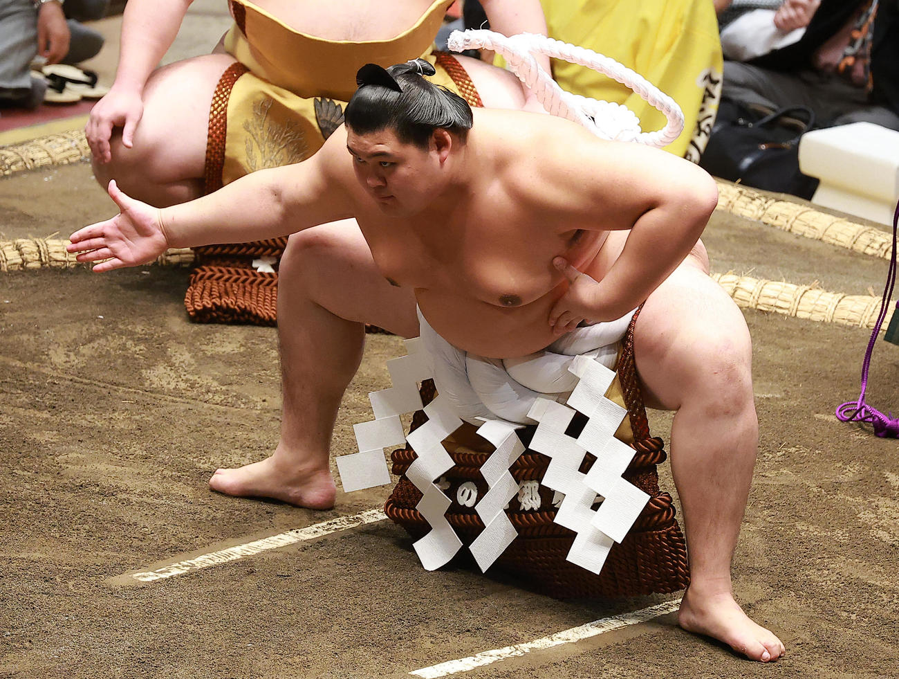 横綱土俵入りを披露する大の里（撮影・中島郁夫）