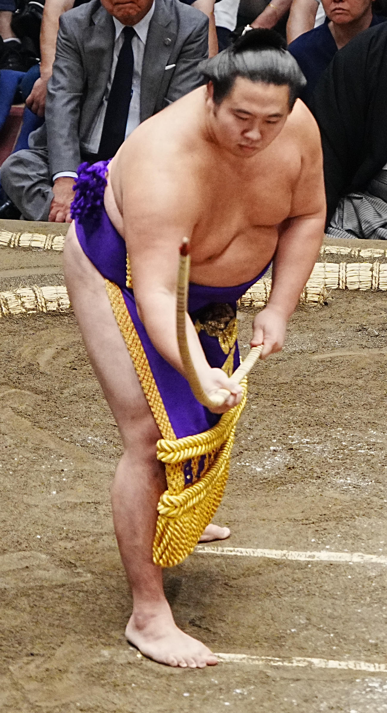 大相撲秋場所初日　弓取り式を務めた羅漢児（撮影・小沢裕）