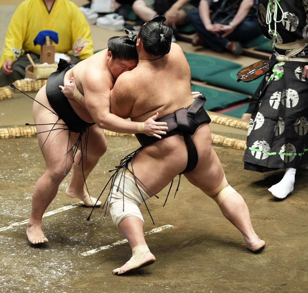 朝乃山に攻め込む西ノ龍（左）（撮影・たえ見朱実）