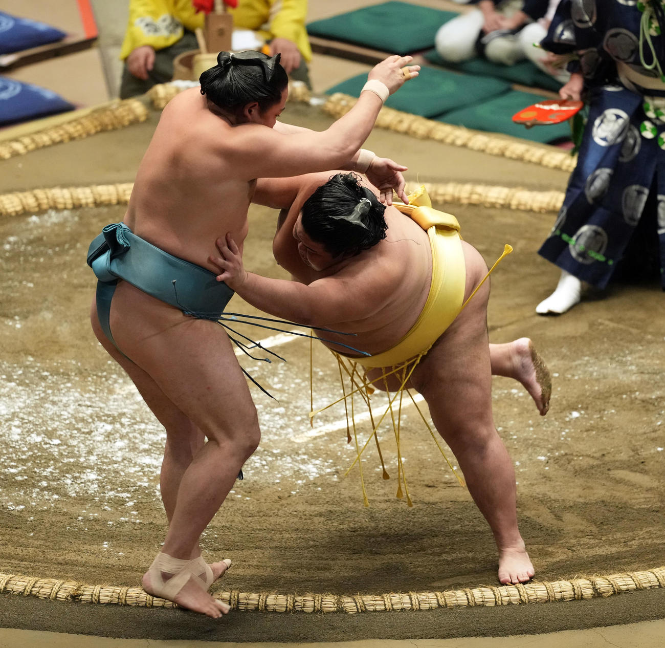 玉正鳳（左）を押し出す嘉陽（撮影・たえ見朱実）