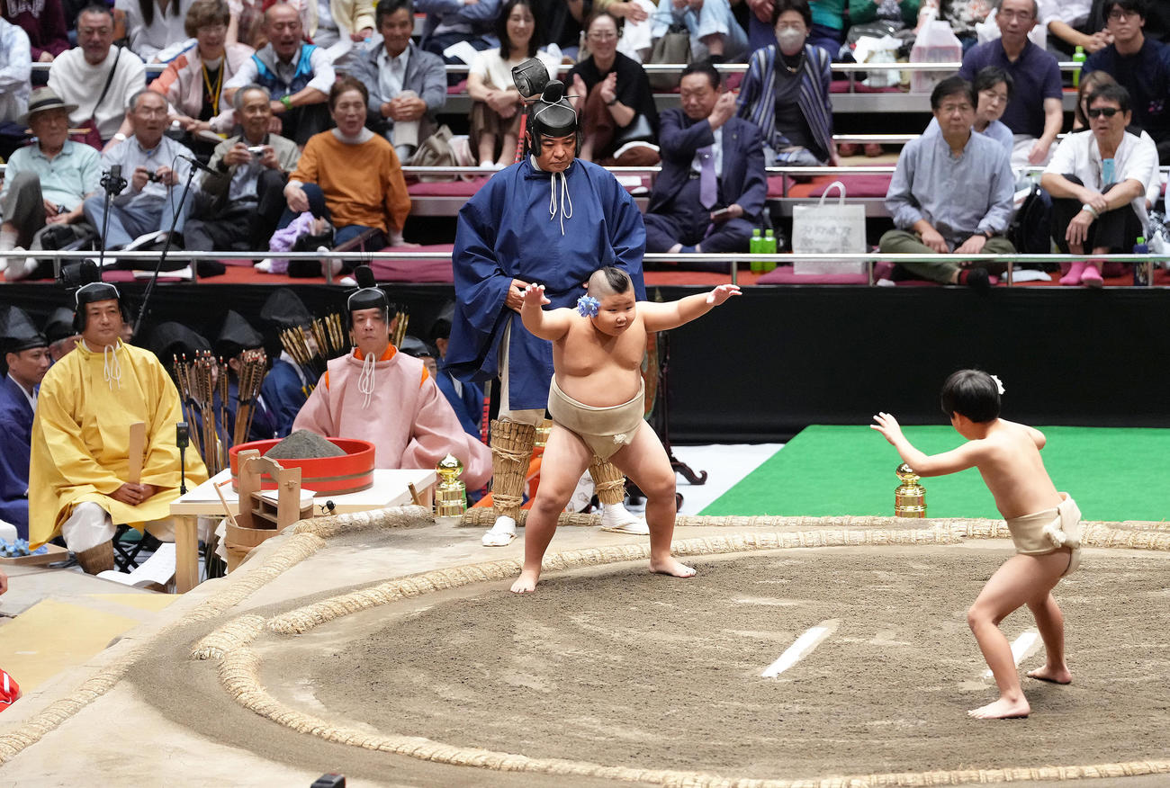 古式大相撲で披露された童相撲（撮影・足立雅史）