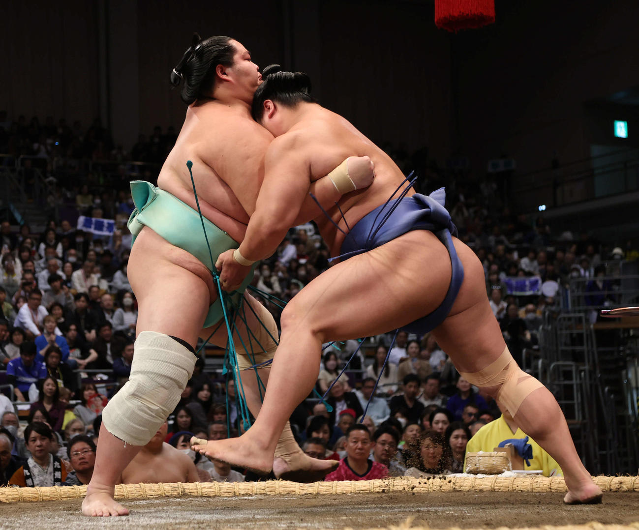 立ち合いで右を指した琴桜（左）は若隆景を寄り切りで下した（撮影・西尾就之）