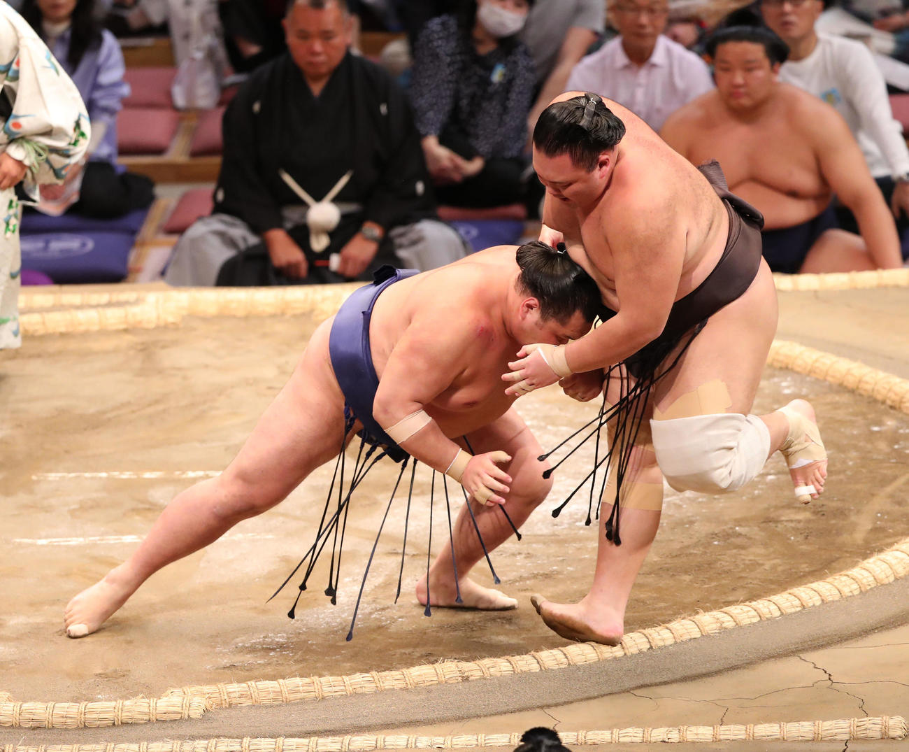 大相撲九州場所2日目　押し出しで朝乃山を破る栃大海（左）（撮影・梅根麻紀）