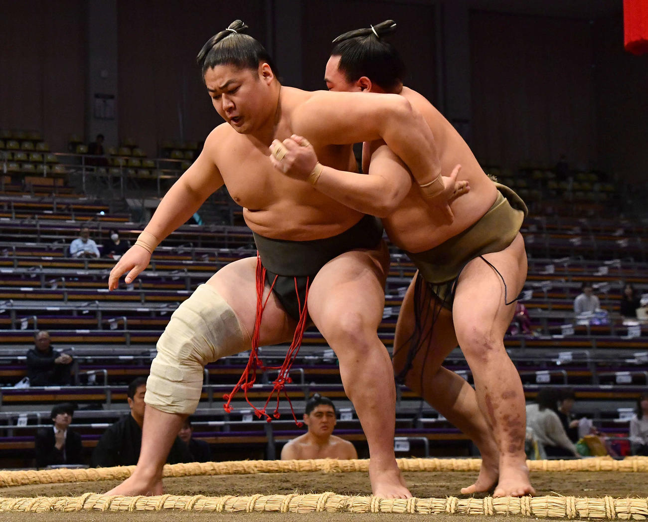 富士の輝（右）に背中をとられる豪正龍（撮影・岩下翔太）
