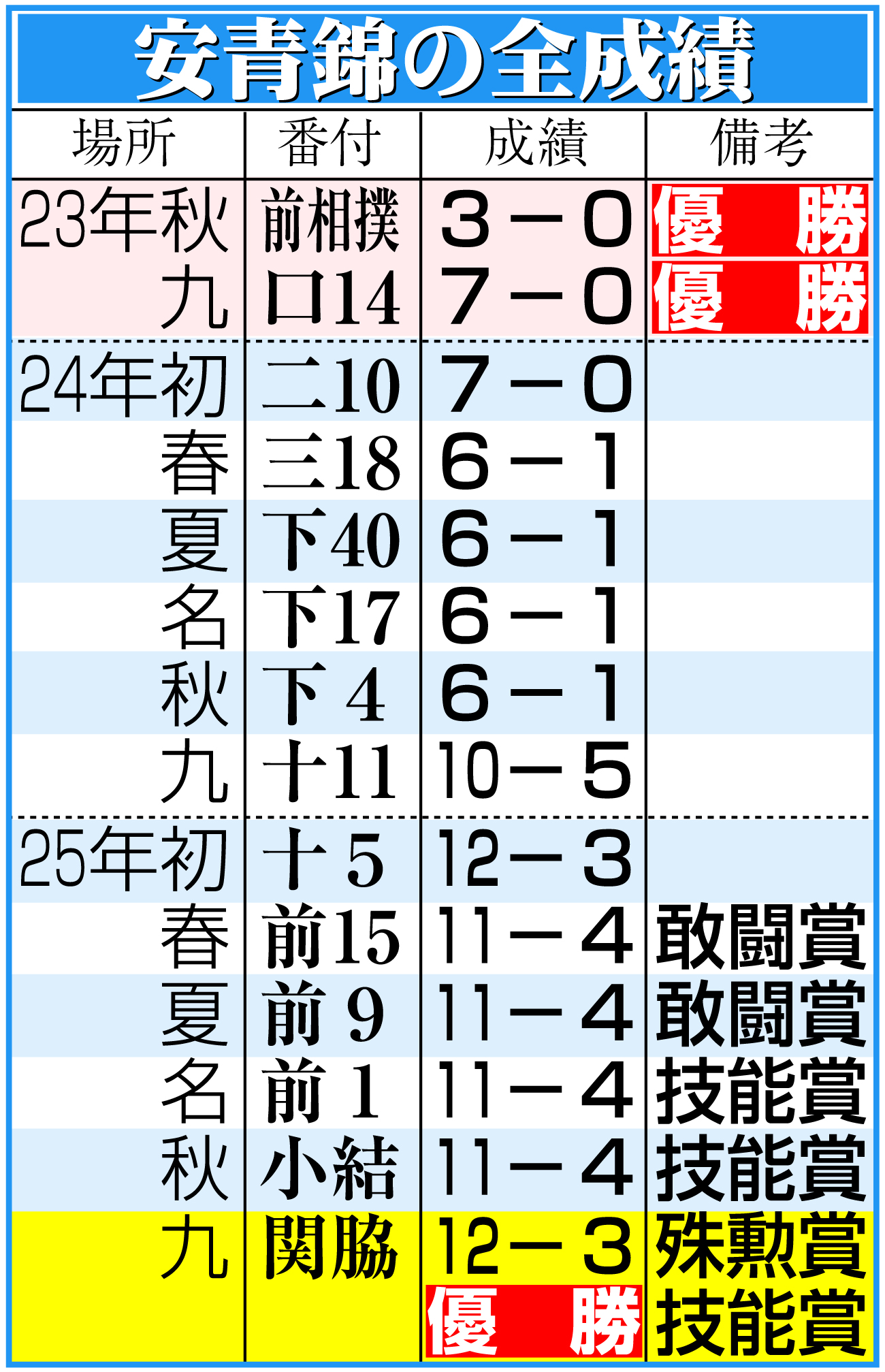 【イラスト】安青錦の全成績一覧