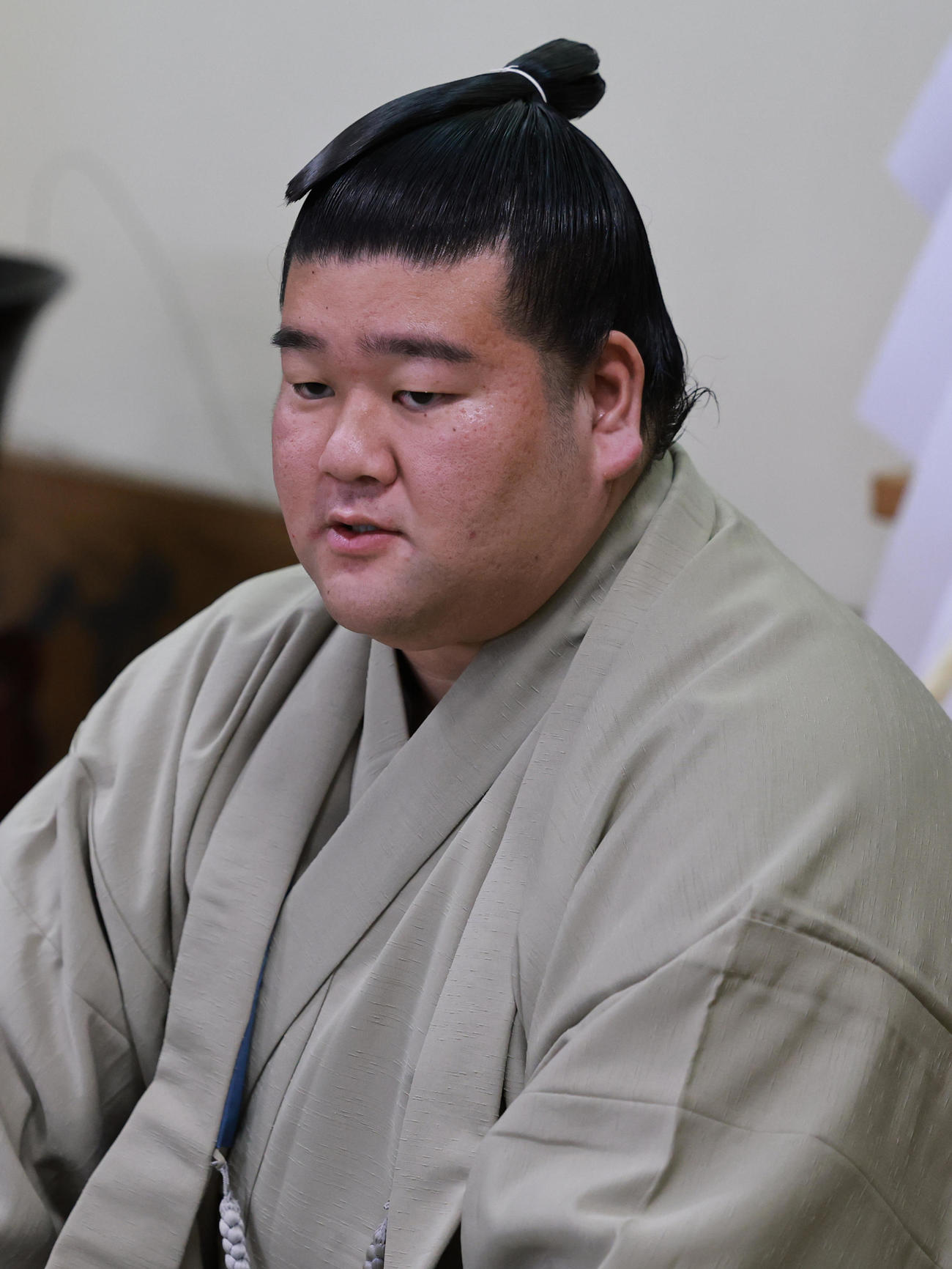 初場所での新入幕を決め、会見する羽出山（撮影・野上伸悟）