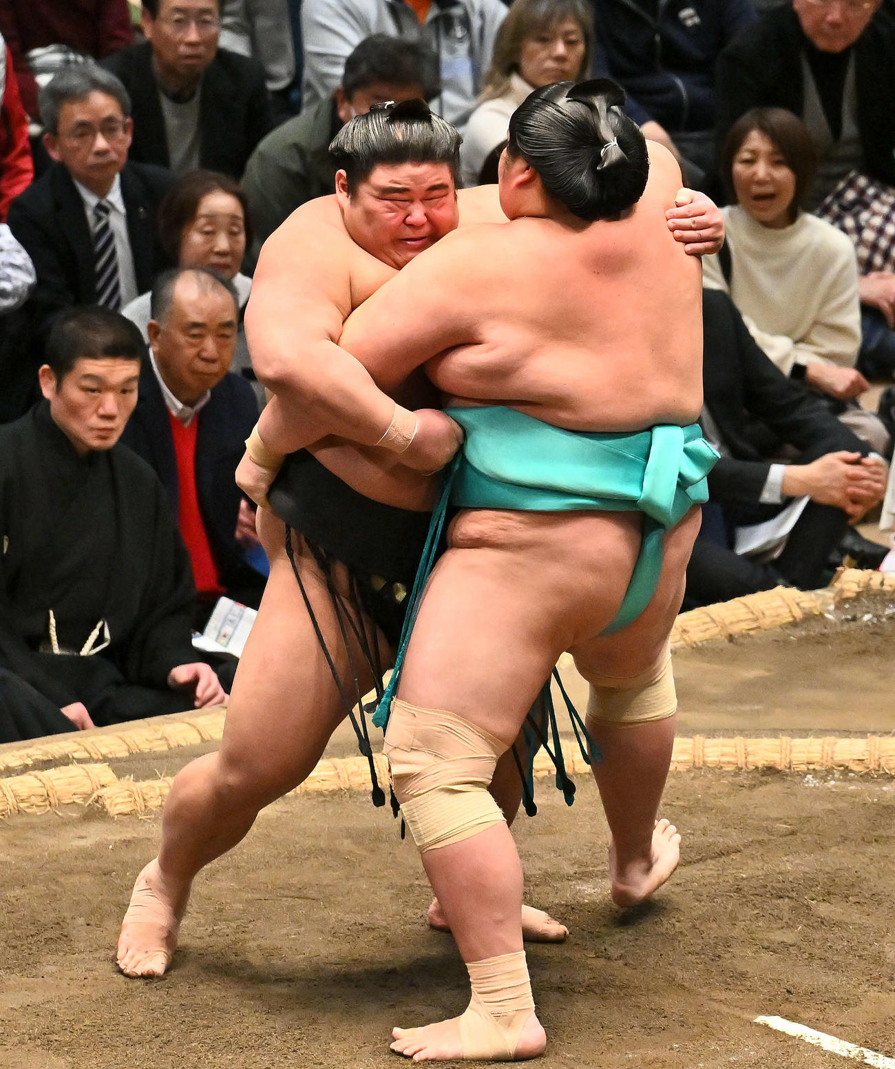 伯乃冨士（左）は琴桜を攻める（撮影・滝沢徹郎）