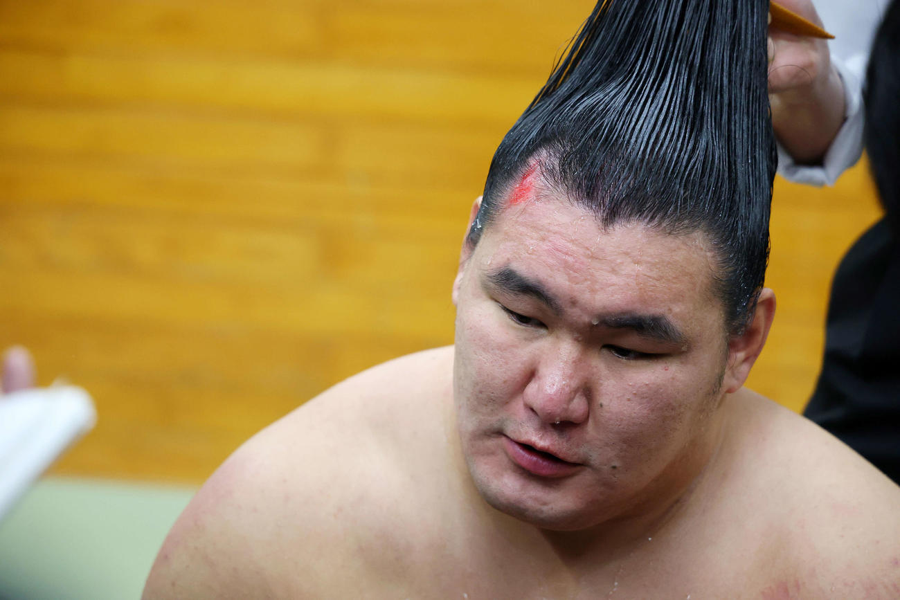 報道陣の質問に答える豊昇龍