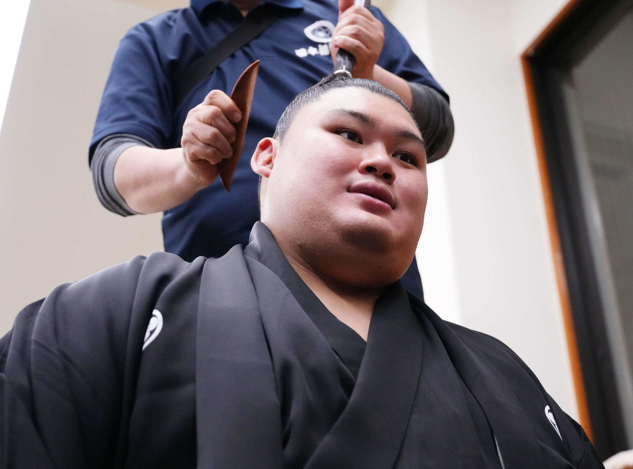 天皇陛下とのご歓談を終え取材に応える大の里（2026年1月18日撮影）