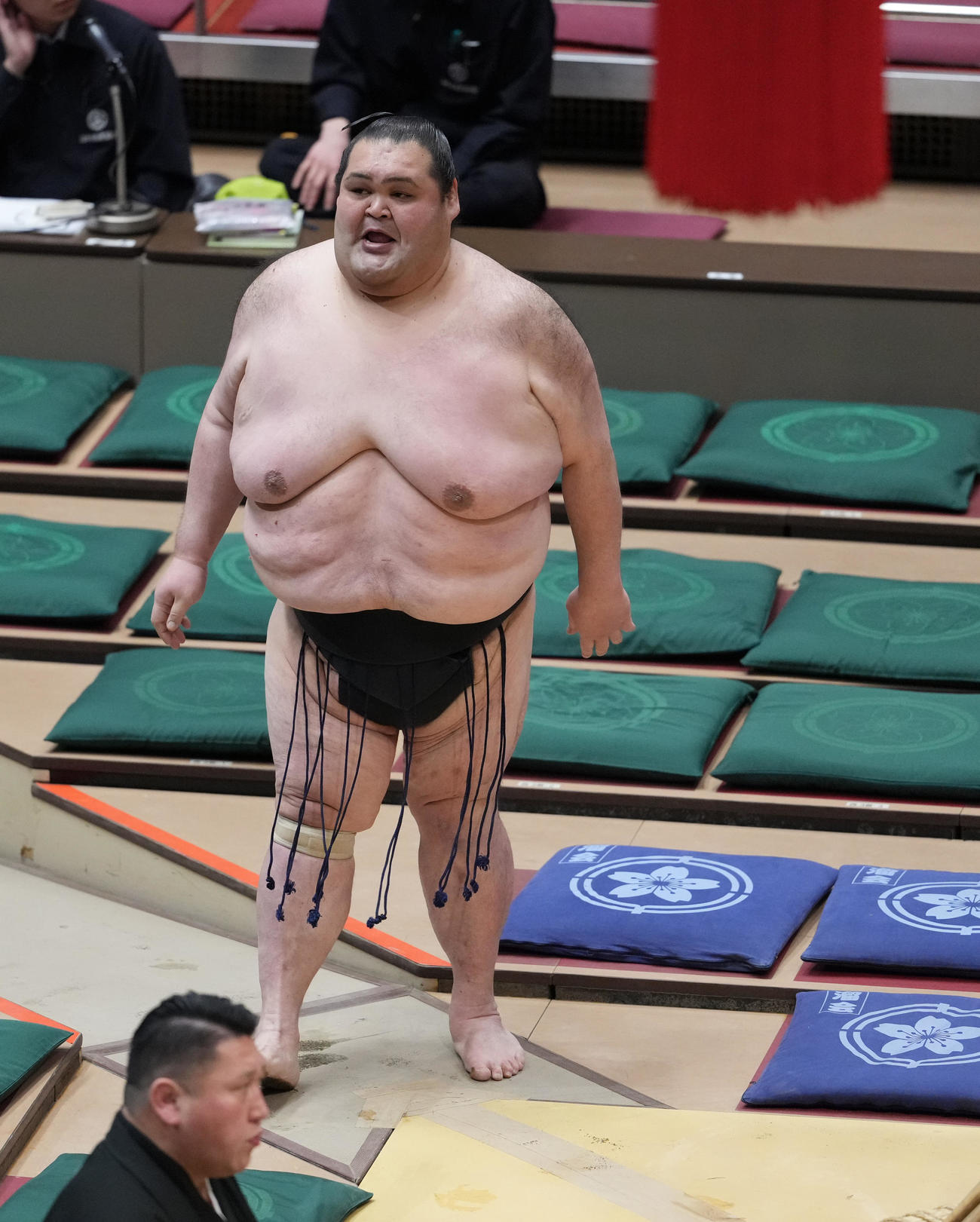 現役最後の取組を終え花道を引き揚げる謙豊（撮影・小沢裕）