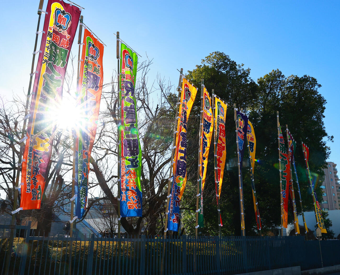 引退相撲で両国国技館に掲げられる照ノ富士ののぼり（撮影・野上伸悟）