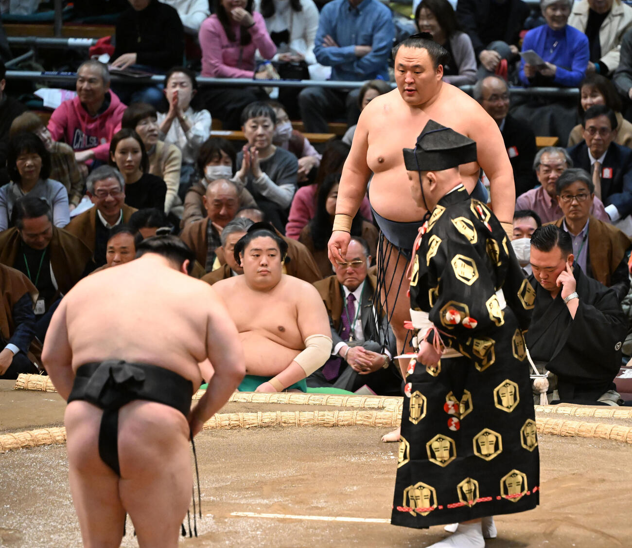 正代に押し出しで敗れた玉鷲（撮影・和賀正仁）