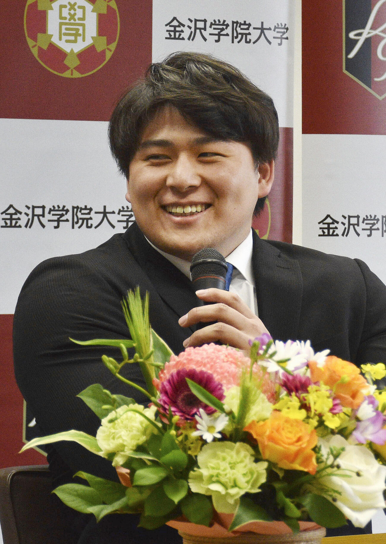 大相撲の追手風部屋への入門を発表した金沢学院大の大森康弘（共同）