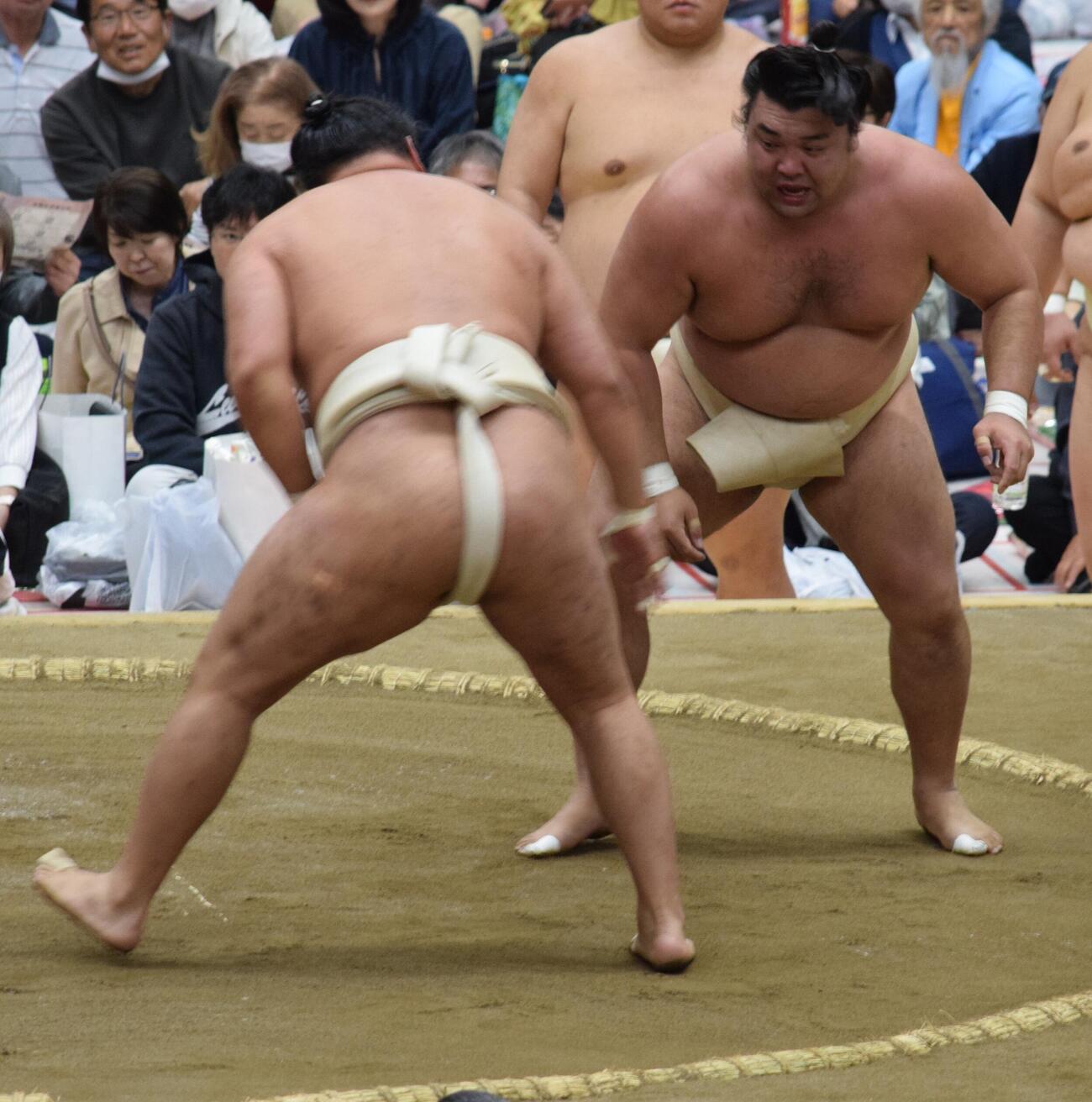 豊昇龍（左）と相撲を取る霧島（撮影・山田遼太郎）