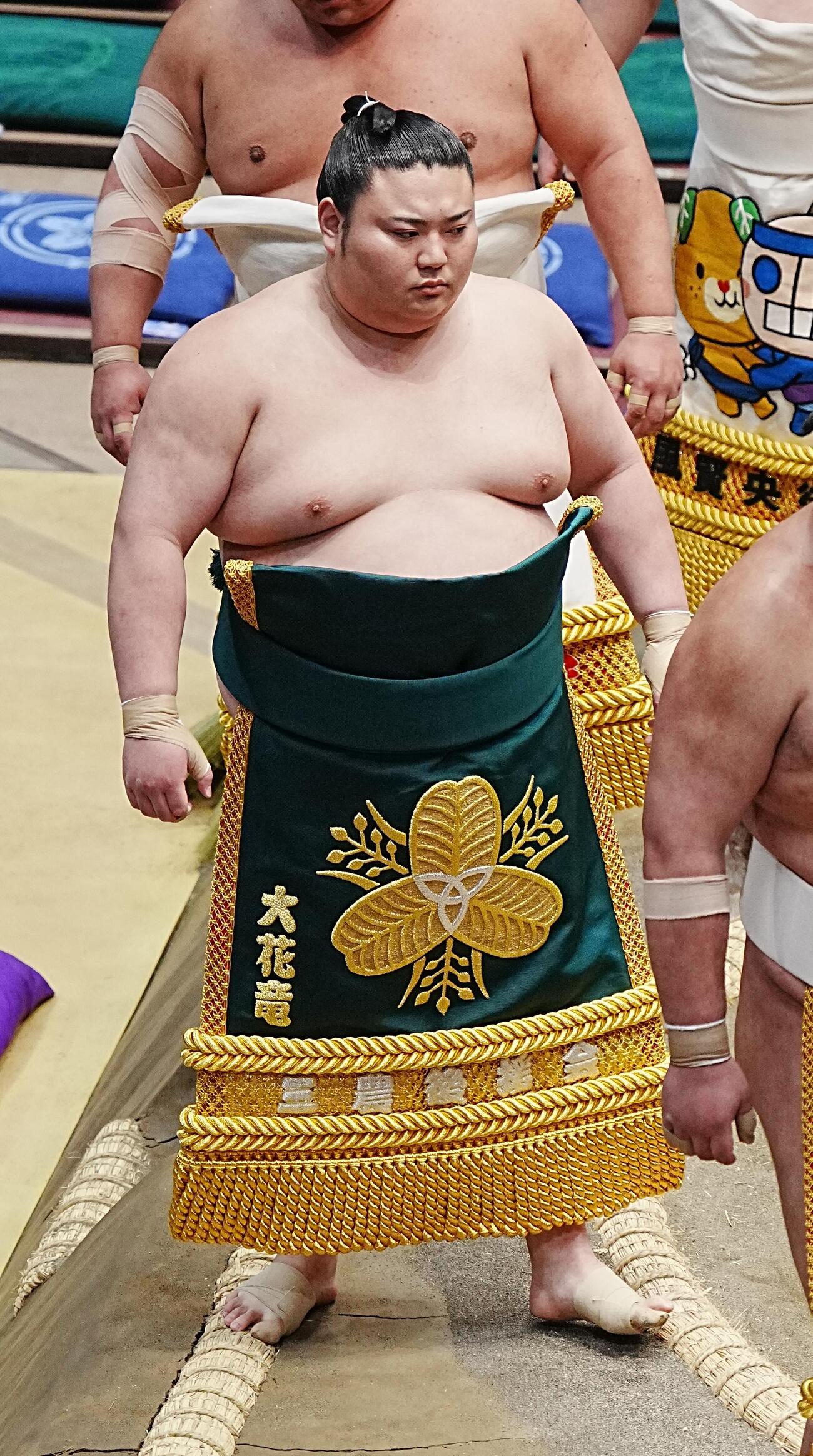 十両土俵入りに臨む大花竜（撮影・小沢裕）