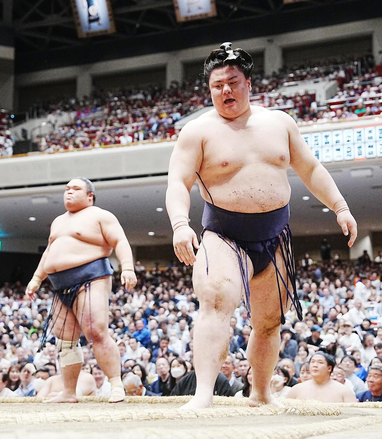 大相撲夏場所14日目　義ノ富士は藤凌駕（左）にすくい投げで敗れる（撮影・小沢裕）