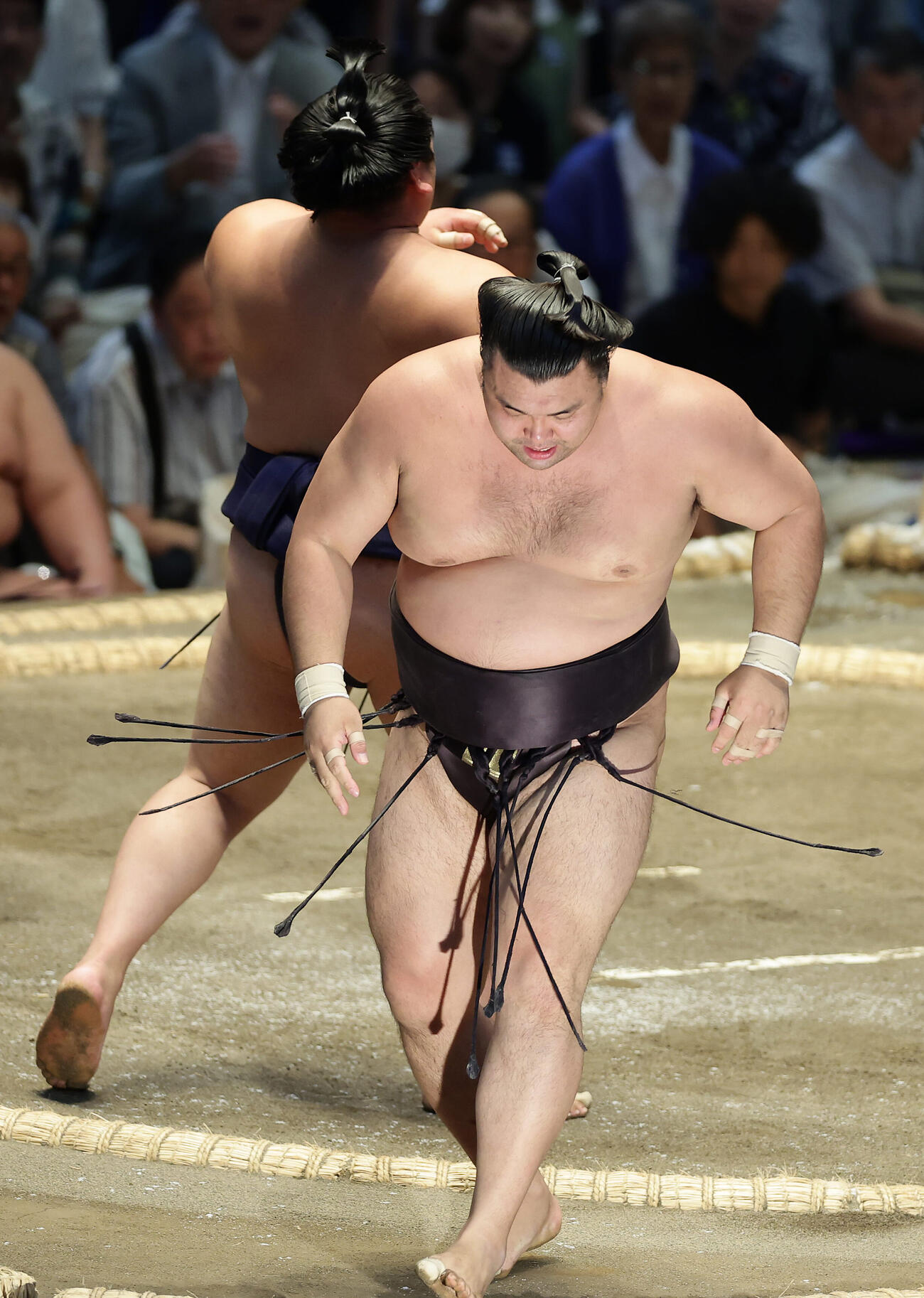 平戸海に押し出しで敗れる霧島（撮影・前田充）