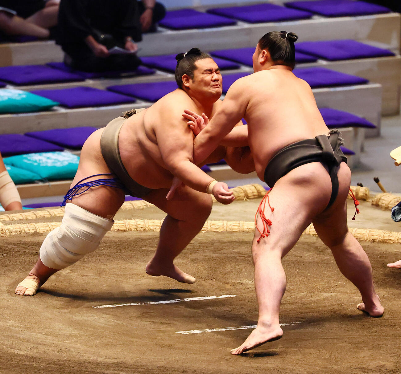 栃登に引き落としで敗れた許田（撮影・加藤哉）