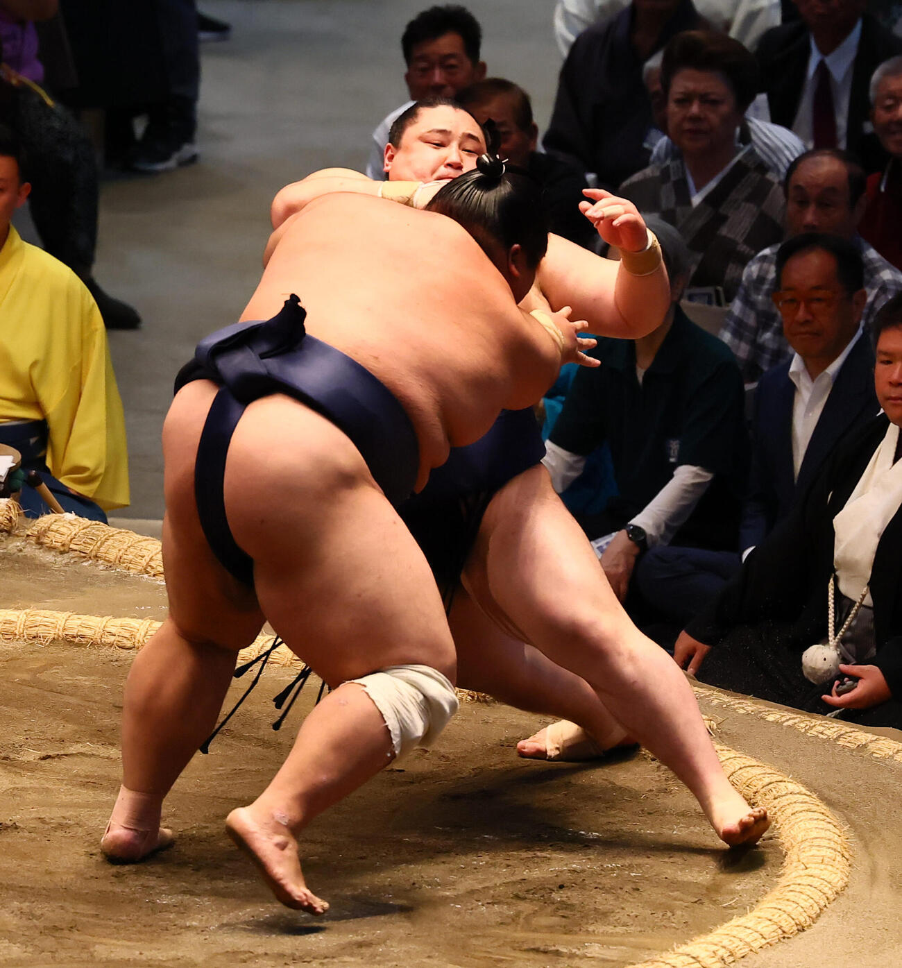 押し倒しで若の勝（左）を破った藤凌駕（撮影・加藤哉）