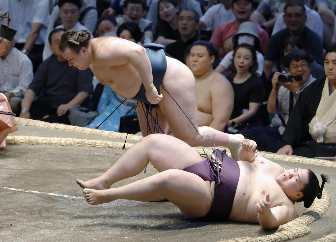 安青錦（奥）が下手ひねりで王鵬を破る（共同）