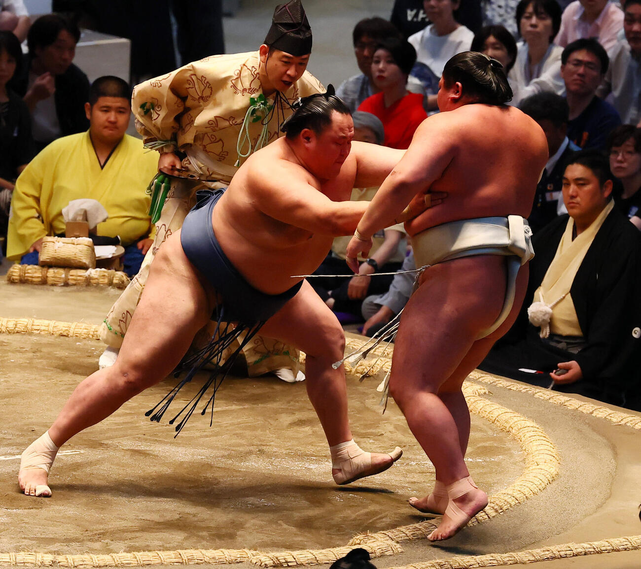 玉鷲は押し出しで日翔志を破る（撮影・加藤哉）