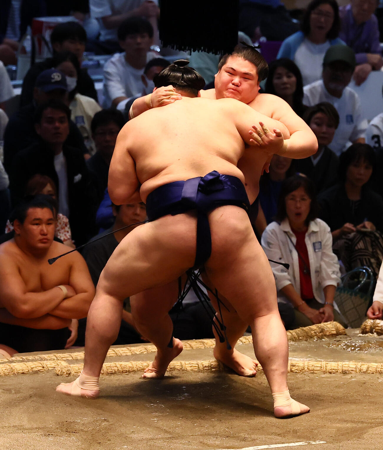 大の里は寄り切りで王鵬（右）を下す（撮影・加藤哉）