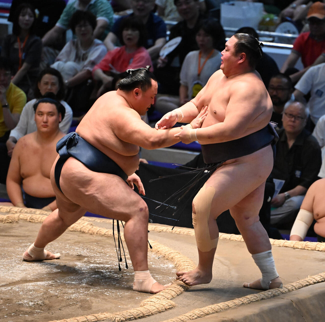 友風（右）を押し出しで破る玉鷲（撮影・和賀正仁）