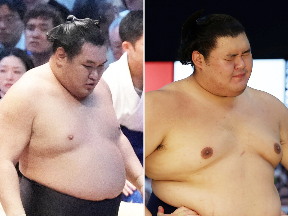 豊昇龍（左）と大の里