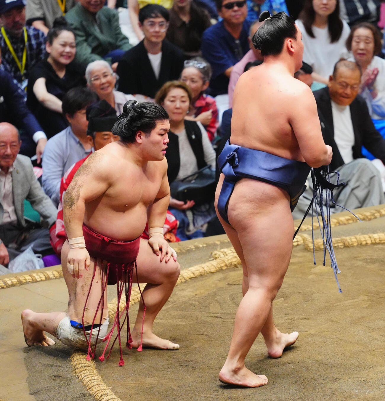 寿之富士（右）に上手投げで敗れる朝紅龍（撮影・垰建太）
