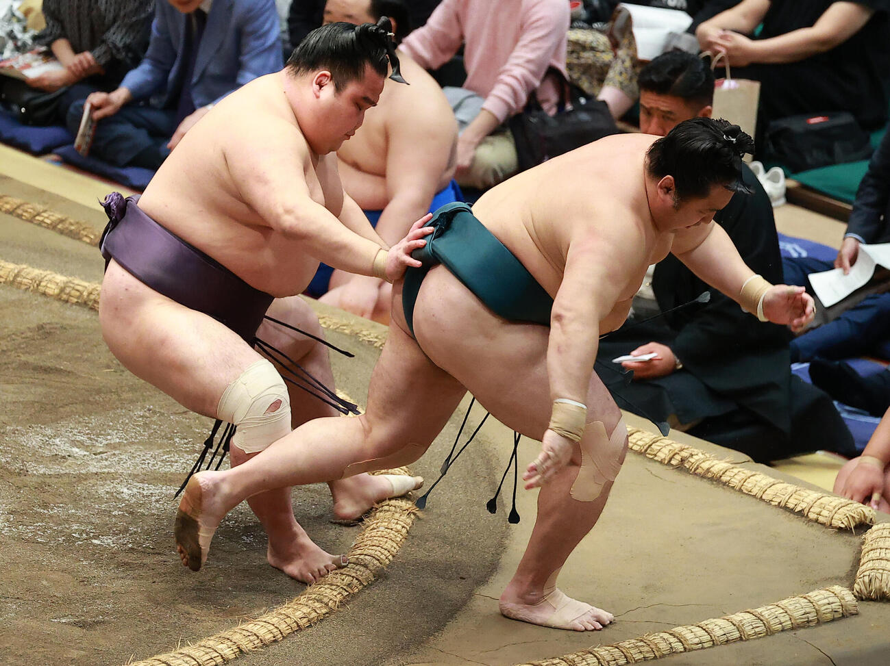 佐田の海（右）を突き出しで破る風賢央（撮影・中島郁夫）