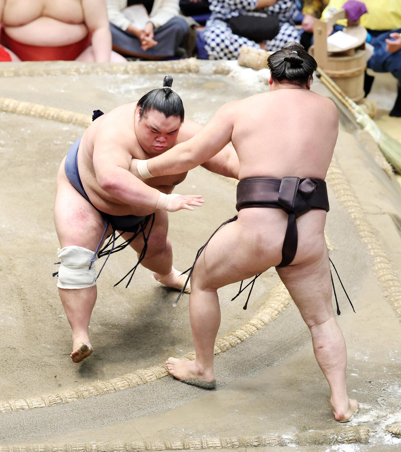 霧島（右）を押し出しで破る藤凌駕（撮影・鈴木正人）