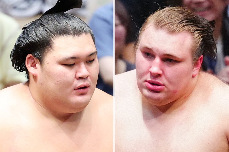 大の里（左）と安青錦