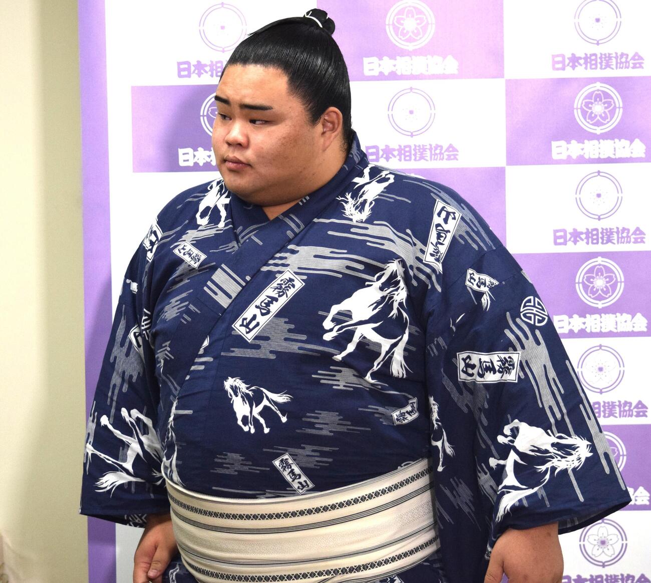 会見後に音羽山親方の話を聞く竜鳳