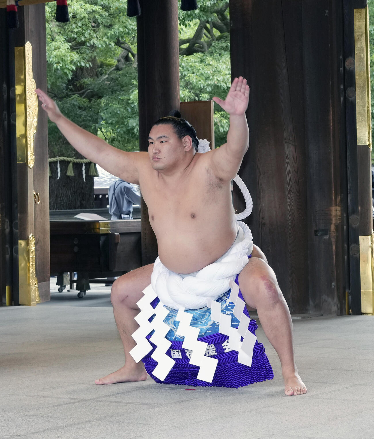 明治神宮奉納土俵入りに臨む豊昇龍（撮影・小島史椰）
