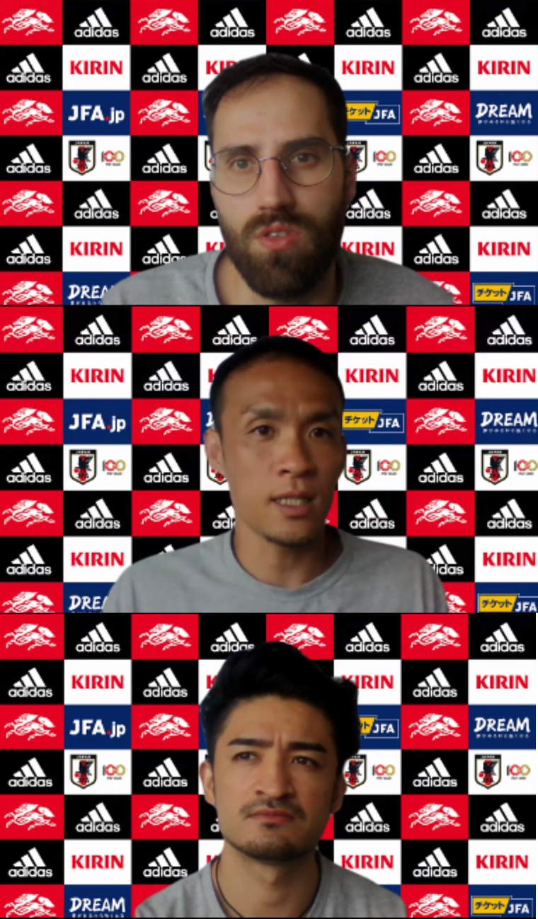 W杯最終メンバー入りへオンラインインタビューで意欲を語る上からアルトゥール（名古屋）、西谷良介（同）、矢澤大夢（大分）