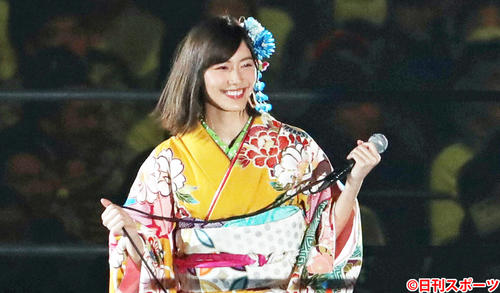 着物姿で登場したスペシャルアンバサダーのSKE48松井珠理奈（2018年1月4日撮影）