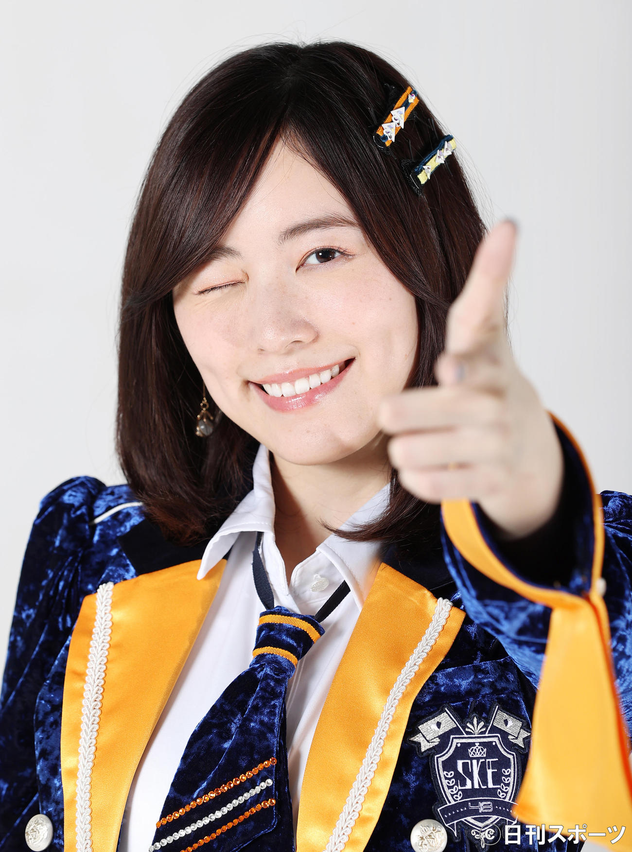 ウインクするSKE48の松井珠理奈（撮影・浅見桂子）