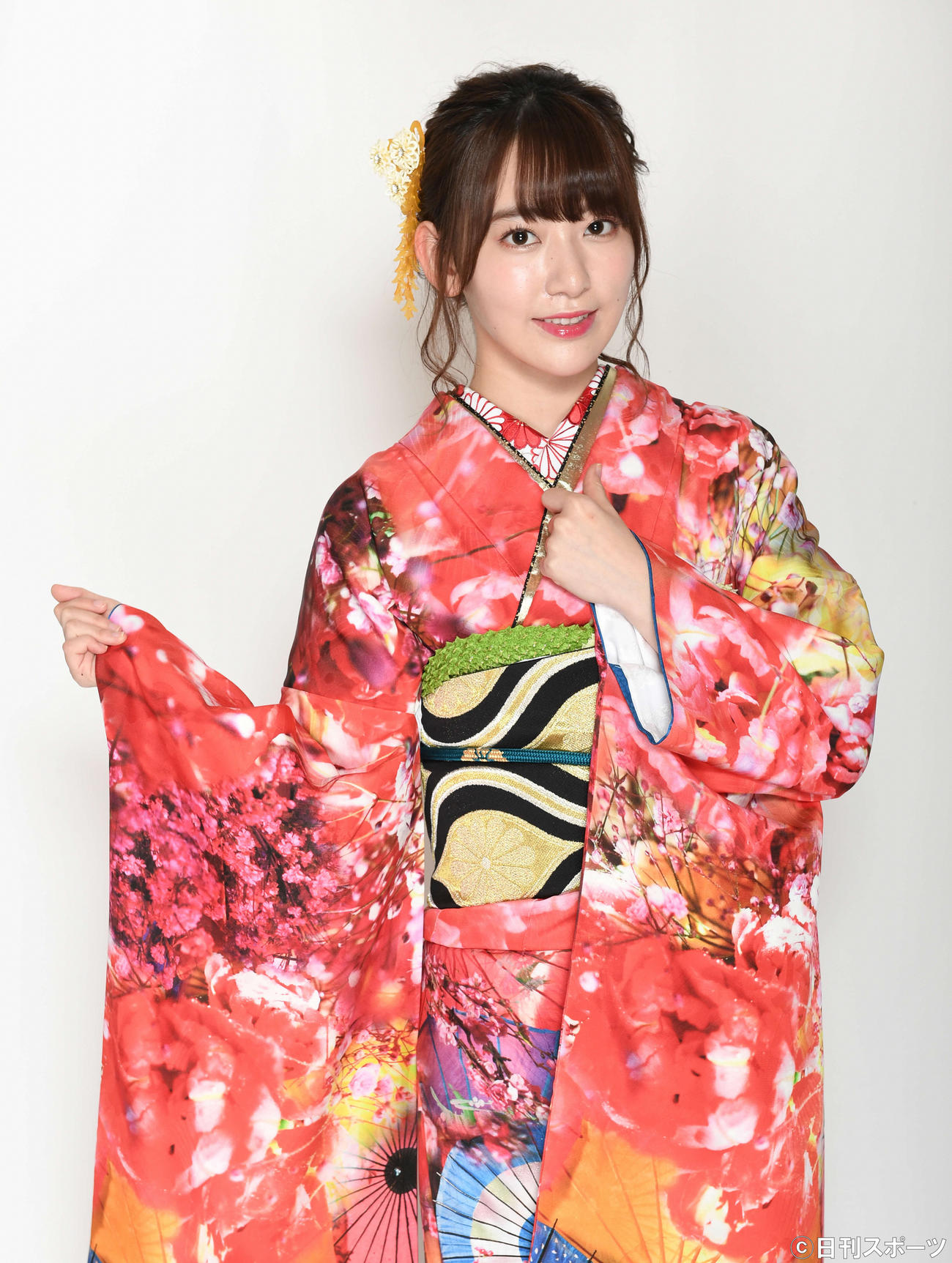 AKB48グループ新成人合同成人式　あでやかな晴れ着姿を披露するHKT48、AKB48兼任の宮脇咲良（2018年1月撮影）