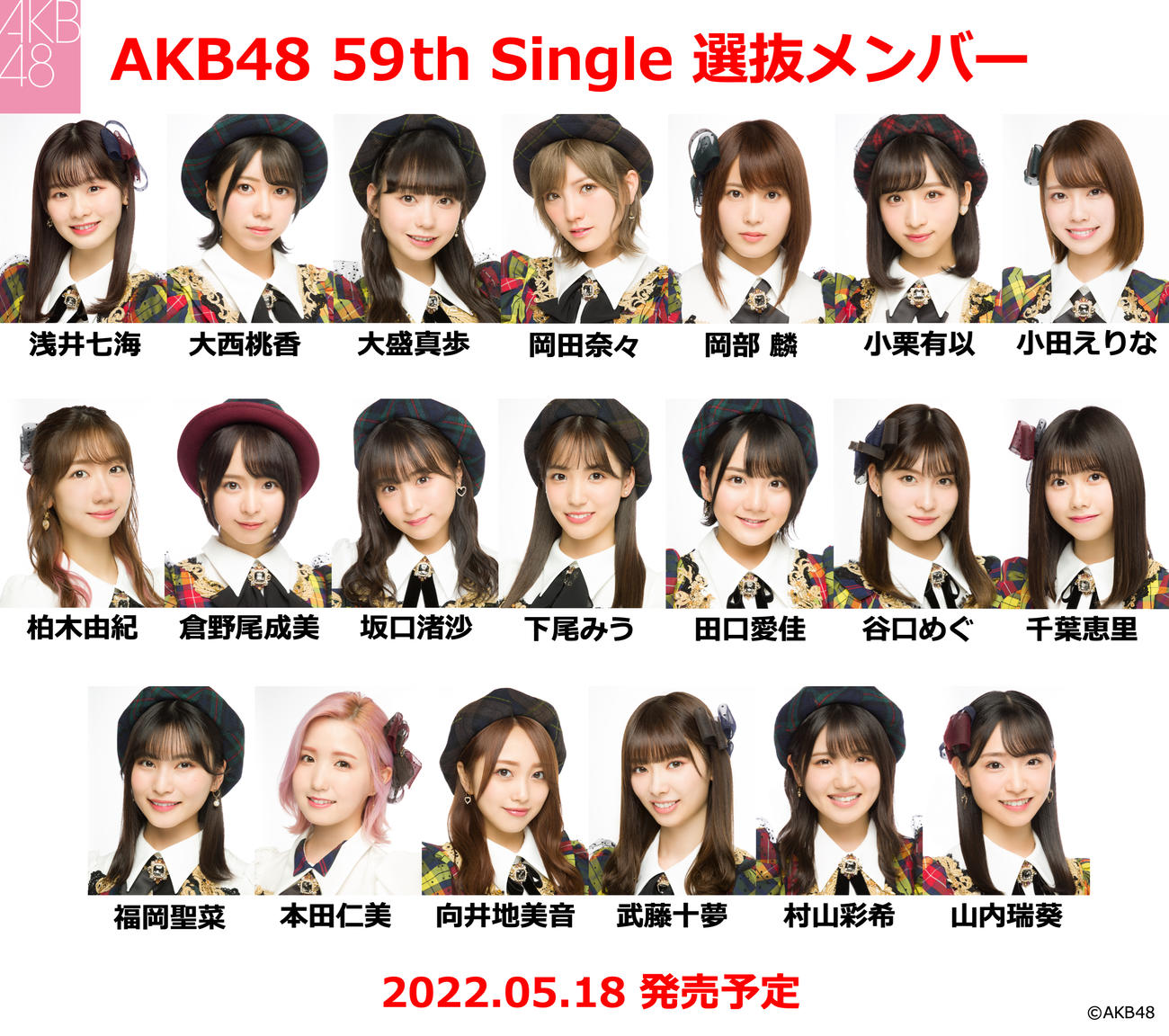 AKB48新シングルの選抜メンバー20人（C）AKB48